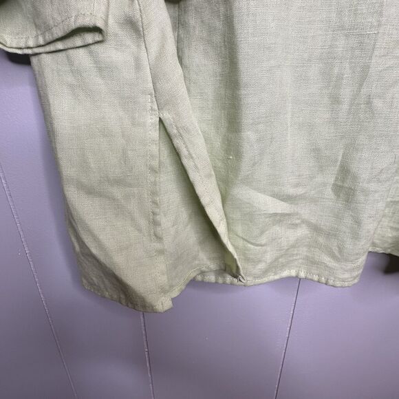 Lucy & Laurel Woman Plus Size 2X Green Blouse 100% Linen Button Up Embroidered - Picture 9 of 12